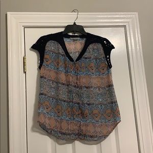 Navy and coral blouse